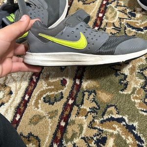 grey and green casual shoes